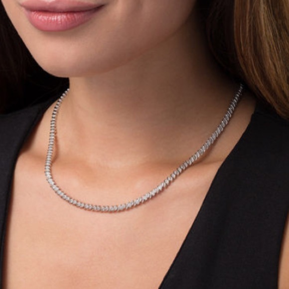 925/18k WG 18inch Zircon Diamond Tennis Necklace - Picture 9 of 9